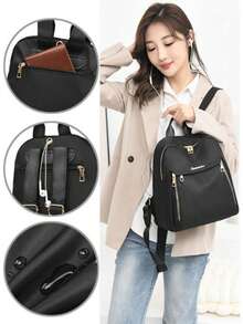 1Pc Women Fashion Backpack Large Capacity Casual Travel Backpack Ladies Bag New Student Schoolbag Backpack Unisex Bags Solid Color Pocket Zipper Backpack, Travel Daily Bag, Women's Casual School Backpack Small Backpack, Outdoor Casual Backpack With Plush Ball Pendant