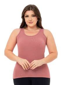 Kit 3 Women's Tank Top With Wide Strap Lisa Viscolycra P To G1 Plus Size - Lilac and Fuchsia Rose - View 2