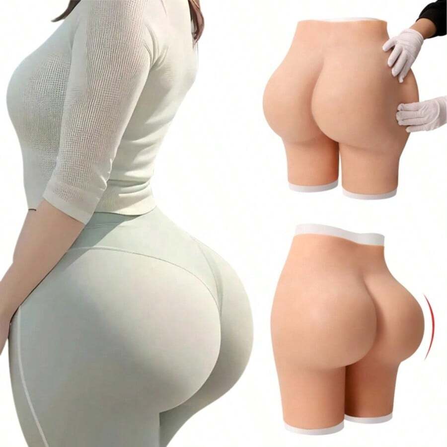 Plus Size Women's High Waist Tights Silicone Panties Artificial Open Crotch Hip Lifter Butt Bum Lift Shaper Shapewear Leggings - 米色 - 查看 1