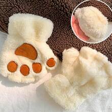 8-16Y Cat Claw Gloves Plush Half Finger Bear Paw Fingerless Gloves Cute Girl Thick Fleece Halter Neck Gloves Cartoon Warm Hands - Multicolor - View 5
