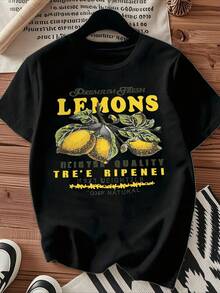 Camiseta 100% de algodón con estampado gráfico de fresa para mujer, camiseta informal Vintage estampada, camiseta de manga corta con cuello redondo, 1pcs top de 180g 100% algodón - Negro - Ver 1