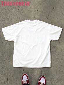 Street Style Retro Fashion Pattern T-Shirt, 220g 100% Pure Cotton Men's Short Sleeved T-Shirt, Summer Loose Casual Round Neck T-Shirt, Hip-Hop Street Style T-Shirt, Y2K - trắng - Xem 2