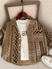 Young Boy Geometric Print Casual Shirt, Spring/Summer - Khaki - View 7