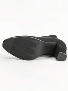 Women's Chunky Block High Heel Ankle Boots Pointed Toe Winter Dressy Short Booties - màu đen - Xem 9