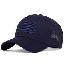 1 pieza gorra de béisbol con malla y bordado de bandera de EE. UU. para hombres, gorra casual ajustable para protección solar al aire libre, adecuado para viajes de primavera/verano y vacaciones en la playa - Azul Marino - Ver 5