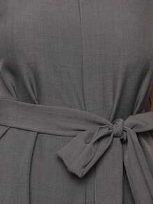 Elegant Linen Pantaloon Jumpsuit With Wide Legs And Discreet Pockets. TAILORED OVERALL WITH POCKET AND BELT. - Dark Grey - View 6