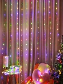 1pc 300/200/100 LEDs Solar Curtain Light, Outdoor Light, IP65 Waterproof 8 Lighting Modes Fairy Lights Christmas Party Wedding Home Bedroom Garden Wall Decor, Halloween Decorations Lights Outdoor 9.8Ftx9.8Ft/9.8Ftx6.5Ft/9.8Ftx3.2Ft