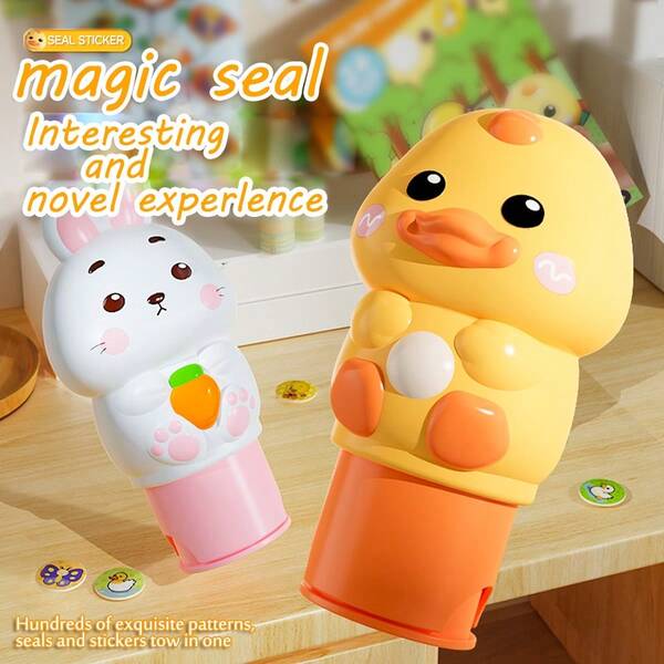 1 Set de sellos mágicos de animales lindos para niños, sellos de pegatinas creativas, juguetes de sellos de dibujos animados, herramientas de garabatos DIY para bebés (algunos colores de accesorios al azar)