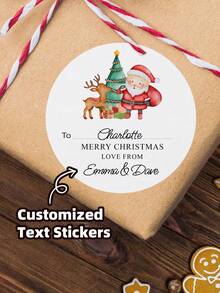 1/30/90/160pcs Personalized Christmas Stickers Gift Labels, Customized Christmas Holiday Stickers, Customized Text Round Name Gift Labels - Featuring Santa Claus, Reindeer Patterns, Personalized Self-Adhesive Labels, Suitable For Gift Bags, Desserts And Baked Food Packaging Boxes, Floral Design, With "Bake With Love" Text, Gift Bag Stickers, Thank You Stickers - White - View 2