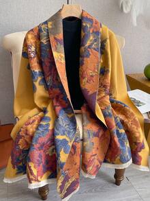 1 件女士优雅提花仿羊绒保暖围巾，时尚百搭空调房毯，秋冬优雅外套披肩，适合日常搭配 - 彩色 - 查看 9