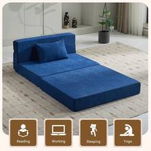 Convertible Folding Sofa Bed Sofa Living Room Sofa Small Corduroy Sofa Bed Leisure Chair Foldable Memory Foam Floor Bed Suitable For Bedroom RV Dormitory Office With Pillow Corduroy Gray Single - 海軍藍 - 查看 3
