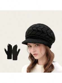 2pcs Women's Hat And Gloves Set, Knitted Beanie Hat And Gloves, Casual Fashion For Autumn/Winter, Suitable For Daily Use, Outdoor Travel, Hiking, Skiing, Climbing, Christmas