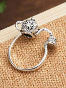 1PC Vintage Temperament Floral Pattern Pouring Teapot Geometric Ring For Men Fashion Jewelry Accessories - 戒指 - 查看 5