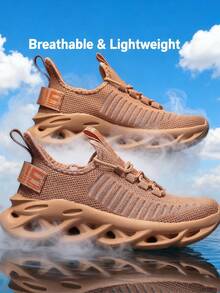2025 Spring/Summer New Lightweight & Breathable Couple Sneakers, Outdoor Casual Shoes, Running Shoes, Comfortable Hiking Shoes, MD Sole + Herringbone Pattern, Anti-Slip , Soft & Cozy, Random Asymmetrical Pattern - Brown - View 9