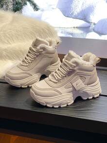 女士保暖内衬白色运动鞋，时尚防水防滑雪地靴 - 米色 - 查看 2