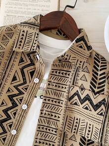 Young Boy Geometric Print Casual Shirt, Spring/Summer - Khaki - View 5