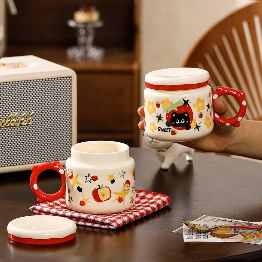 Mugs - 水果黑貓杯黑把蘋果(附彩盒) - 查看 1