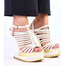 Pink Long Heeled Sandals With Cutouts Eliza - Beige - View 1