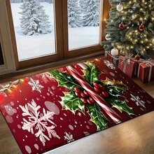 Felpudo con tema navideño, de poliéster, alfombra decorativa para el piso adecuada para la entrada del hogar, sala de estar, dormitorio y cocina