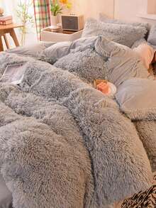 3 件套柔软毛绒水晶毛绒羽绒被套套装（1 个羽绒被套 + 2 个枕套），舒适温暖，可机洗，适用于卧室、客房 - 淺灰色 - 查看 11