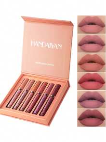 HANDAIYAN Matte Lip Gloss Set Waterproof, Non-Transfer Lipstick Popular Beauty Matte 6-Piece Lip Gloss & Lip Tint Set (2.5ml*6) - Halloween, Christmas, Everyday Makeup, Campus Gift Set