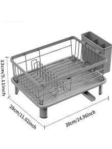 1pc Pink Dish Drying Rack For Kitchen Counter,Rustproof Countertop Dish Drainer With Utensil Holder For Sink,Kitchen Organizer For Dishes, Spoons And Forks