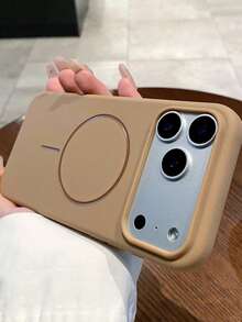 1 pieza Funda magnética minimalista de silicona líquida mate compatible con iPhone 16 15 14 13 12 Pro Max Plus, carga inalámbrica, funda trasera de silicona suave - Marrón - Ver 4