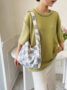 Casual Minimalist Corduroy Shoulder Bag, Contrast Color Fashion Casual Crossbody Bag For Commuting - Multicolor - View 2