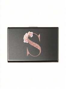 Estuche de tarjetas delgado con 6 ranuras para tarjetas, con patrón de iniciales de la A a la Z en color oro rosa, billetera portadora de identificación y tarjetas de crédito, minimalista y delgado de metal de aluminio, cartera RFID para mujeres y organizador de tarjetas de metal para hombres