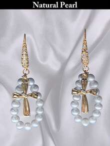 1 Paar modische Perlenohrringe, natürliche weiße Perlohrringe, Alltagstragen & Geschenkbox für Frauen