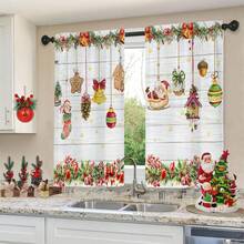 1 buc/2 buc Perdea de Crăciun cu Imprimare 2D Plată, Set de Valance de Bucătărie, 52in*18in, 26in*36in - Moș Crăciun, Ace de Pin, Glob de Arc, Ciorap de Crăciun, Design Căsuță de Turtă Dulce, Fundal cu Stea din Lemn, Fibră de Poliester Semitransparentă, Buzunare cu Bară, Perdea Mică pentru Bucătărie, Living, Dormitor - Perdea de Sărbători de Iarnă, Lavabilă la Mașină, Decorațiune de Fereastră de Crăciun
