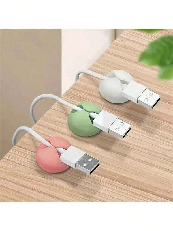 10pcs Round Data Cable Organizer, Silicone Data Cable Fixe,Cable Manager, Cable Clamp, Desktop Computer Holder, Adhesive Cable Manager, And Charger Holder Bedside Table, Wall, Car, And Office Cable Management Accessories ﻿