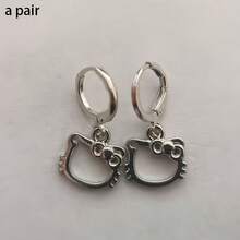 Sanrio 1pc Sanrio Hello Kitty Hoop Earrings For Women - Stainless Steel Cute Character Design, Lightweight Everyday & Party Jewelry, Valentine's Day Gift, Year-Round Wear, Casual Accessories, Stylish Hoops, Durable Jewelry, Kawaii Accessories, Fashion Enthusiasts, Playful Accessories, Highquality Hoops, Hoops, Women's Fashion