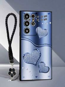 蓝色爱心图案镂空边缘腕带防震手机壳，兼容苹果（A13 4G、A22、A21S、A51 4G、A52、S22 Ultra、A33 5G）、红米 - 彩色 - 查看 2