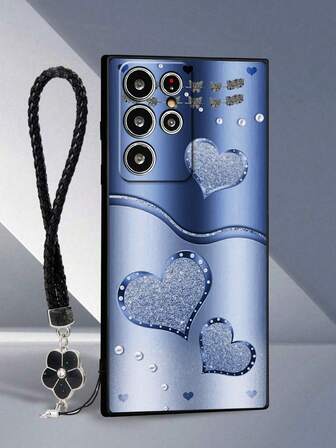 Stötsäkert mobilskal med perforerad kant och målat blått hjärtmönster, kompatibelt med Apple (A13 4G, A22, A21S, A51 4G, A52, S22 Ultra, A33 5G), Redmi