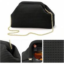 Beach Clutch,Woven Clutch Purses,Cloud Dumpling Pouch Purse,Crossbody Bags,Hollow Evening Bag Women - 粉色 - 查看 9