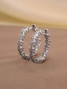 2 chiếc bông tai hình khối Zirconia mạ đồng thiết kế thanh lịch, thích hợp cho phụ nữ, trang sức tiệc đính hôn kỷ niệm ngày cưới, quà tặng ngày lễ tình nhân - 1 # - Xem 3