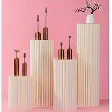 Folding Paper Tube Pedestal For Wedding Ceremony, Party, Cake Table Support Column - Includes Plastic Top Plate (Mirror Acrylic, Remove Protective Film To Use), Suitable For Wedding, Birthday, Party, Auto Show, Cake Shop Decoration