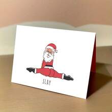 有趣的圣诞老人杀戮圣诞贺卡 - 圣诞老人分裂姿势与“杀戮”文字 - 红色和黑色节日贺卡，适用于办公室、派对或礼物 - 圣诞派对装饰 - 圣诞老人杀戮圣诞老人设计、圣诞贺卡、节日文具、俏皮设计、优质纸质材料、办公文具、古怪文具、耐用文具、办公室工作人员、新奇圣诞贺卡、贺卡、带信封的卡片