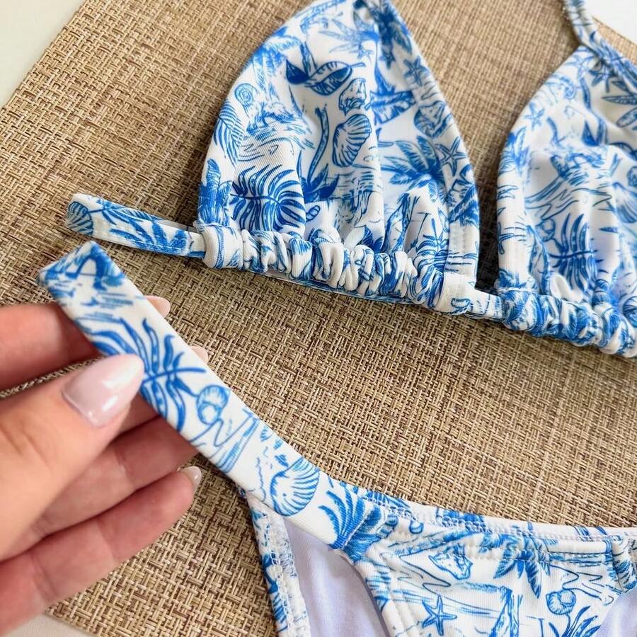 Printed Bikini Set, Summer Beachwear - Blue - View 1