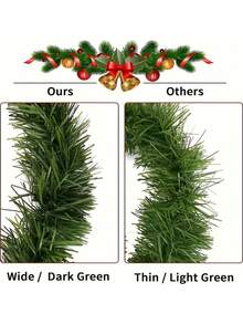 1 pieza 2/3/5 M Enredadera de Navidad artificial verde - Follaje falso suave y grueso, ideal para decoración del hogar, perfecto para coronas de estilo rústico, base de corona de Navidad artificial, guirnalda de Navidad, decoraciones navideñas, guirnalda de árbol de Navidad artificial, para decoración navideña del hogar y al aire libre, perfecto para árboles de Navidad, patios y talla grande decoración de invierno