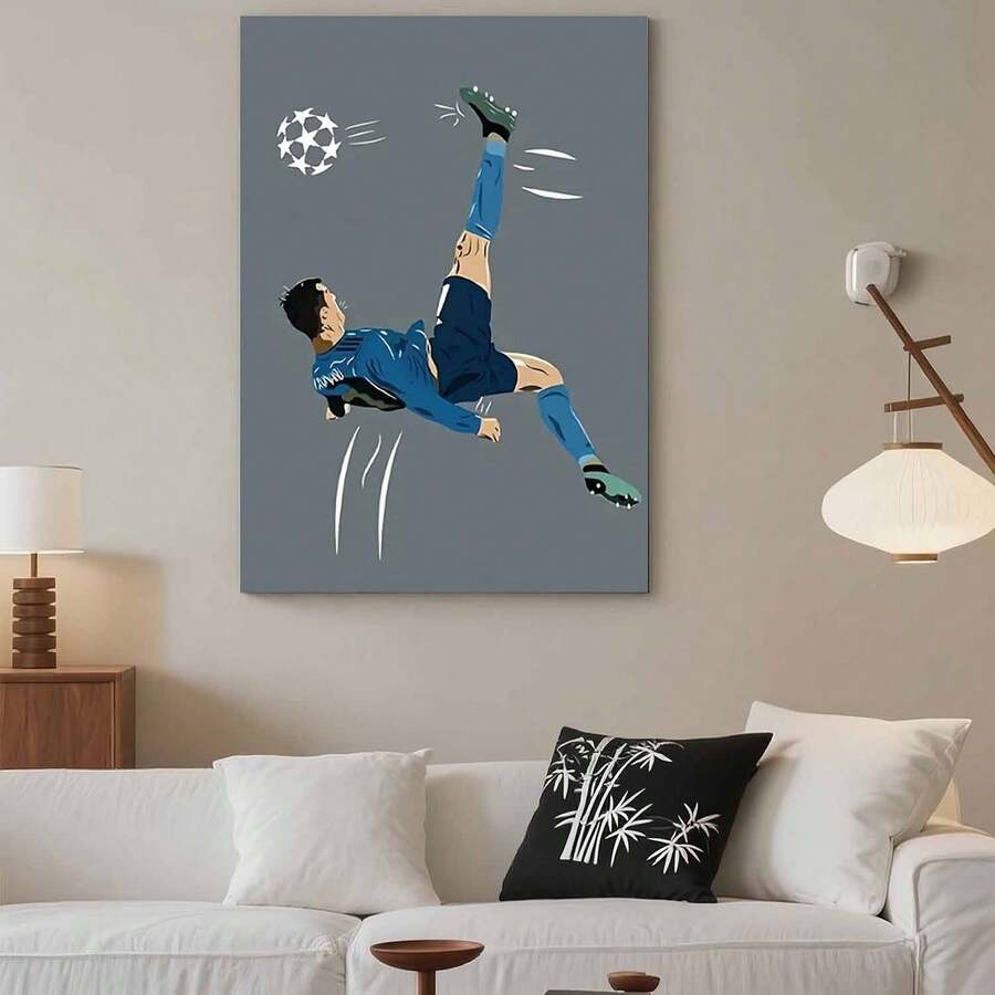 Framed 2D Canvas Modern Wall Art 1pc Ronaldo Bicycle Kick Packaging Wooden Frame Home Decoration Classic Decorative Art Style Suitable For Bedroom, Living Room, Coffee Shop, Dormitory, Bathroom, , Mother'S Day, Easter, Dormitory Decoration, Wall Fashionable Illustration - Đóng khung - Xem 1