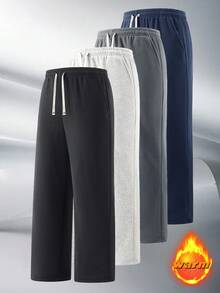 男士纯色抓绒休闲裤，适合秋冬季节穿着，配有可调节抽绳腰带，适合健身，可机洗，纯色设计，穿着舒适，弹性腰带，是户外徒步爱好者的理想礼物。