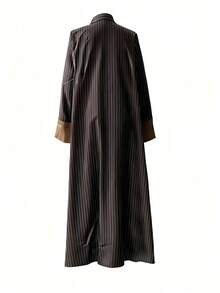 女士阿拉伯条纹拼接双排扣长款西装外套（春季款） - 咖啡棕 - 查看 5