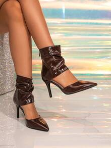 Giày bốt cao gót nữ, bốt cổ ngắn thời trang, bốt màu nâu cà phê, bốt khoét lỗ, bốt xếp ly, bốt khóa kéo phía sau, bốt khoét lỗ, bốt cổ ngắn màu nâu đậm, bốt cao gót mũi nhọn gót mỏng, bốt cao gót màu tối, bốt cổ ngắn khóa kéo phía sau, bốt màu nâu, bốt da bóng, sandal mùa hè, bốt mùa thu/đông, thích hợp cho Halloween, Giáng sinh, tiệc tùng, hộp đêm. - Cà phê nâu - Xem 3