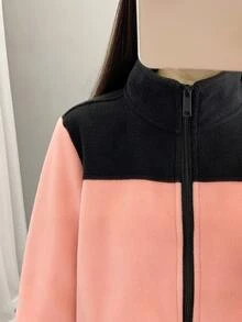 女士户外抓绒外套，立领，修身，加厚，保暖，适合徒步、运动、秋冬季、滑雪 - 粉色 - 查看 8