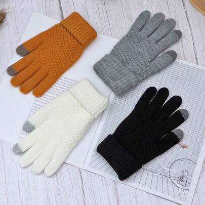 1 Pair/2 Pairs Of Women's Winter Touch Screen Gloves With Warm Wool Lining, Knitted Gloves With Elastic Sleeves, And Winter Texting Gloves. Our Women's Touch Gloves Are Made Of High-Quality Materials, With Soft And Warm Lining, Thick And Comfortable, Providing Heat For Your Hands In Cold Weather And Keeping Them Warm As Much As Possible.