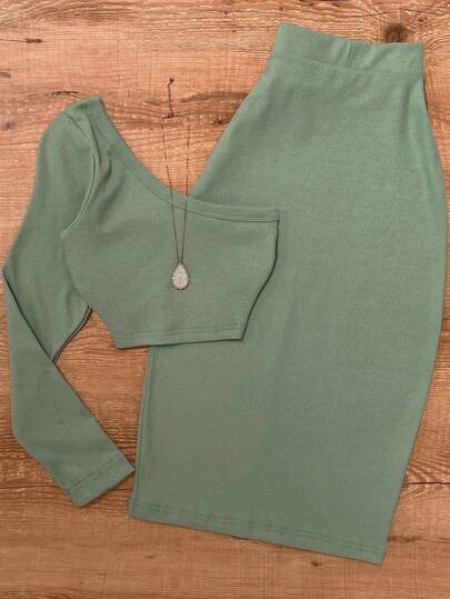 Conjunto de 2 piezas de top sin mangas con ribete de contraste y falda larga de estilo vintage elegante para mujer, primavera/verano