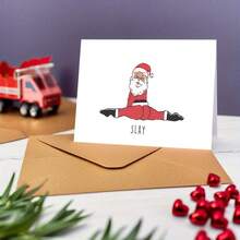 有趣的圣诞老人杀戮圣诞贺卡 - 圣诞老人分裂姿势与“杀戮”文字 - 红色和黑色节日贺卡，适用于办公室、派对或礼物 - 圣诞派对装饰 - 圣诞老人杀戮圣诞老人设计、圣诞贺卡、节日文具、俏皮设计、优质纸质材料、办公文具、古怪文具、耐用文具、办公室工作人员、新奇圣诞贺卡、贺卡、带信封的卡片