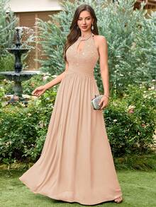 MIUSOL Đầm dạ hội hở lưng, chất liệu chiffon phối ren hoa đính sequin, màu tương phản, xếp ly, thích hợp cho khách dự đám cưới, lễ tốt nghiệp, tiệc chiêu đãi và các dịp khác trong mùa hè. - Rượu sâm banh - Xem 4